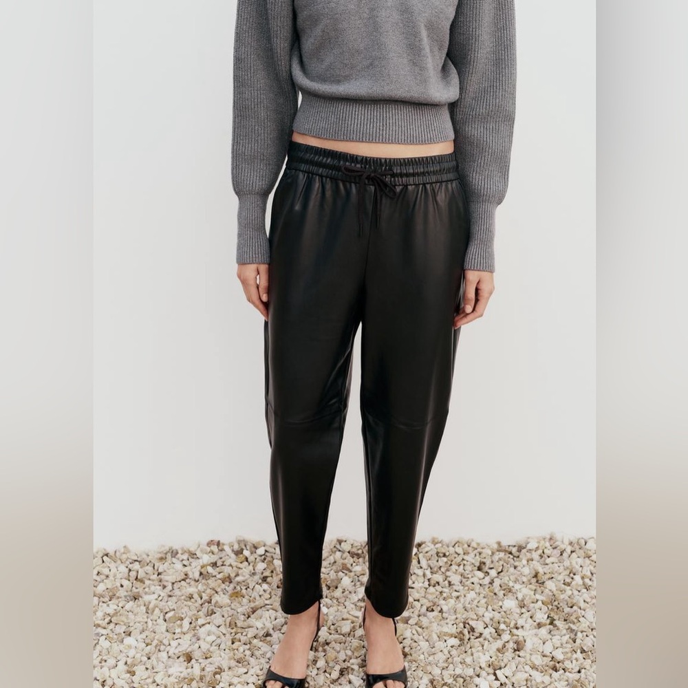 Zara Drawstring Faux Leather Jogging pants